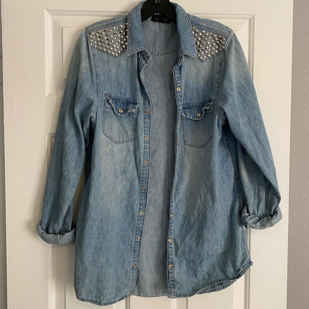 Topshop Oversized Studded Denim Jacket